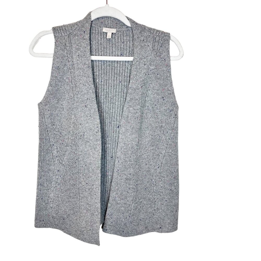 Talbots Petites Womens Grey Pink Purple Open Front Sweater Vest Size Petite 0/2